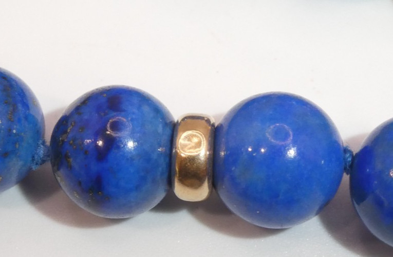 14K Gold 10mm Lapis Lazuli Beaded Necklace 106g – 32”l Opera 14K Rondelle Spacer