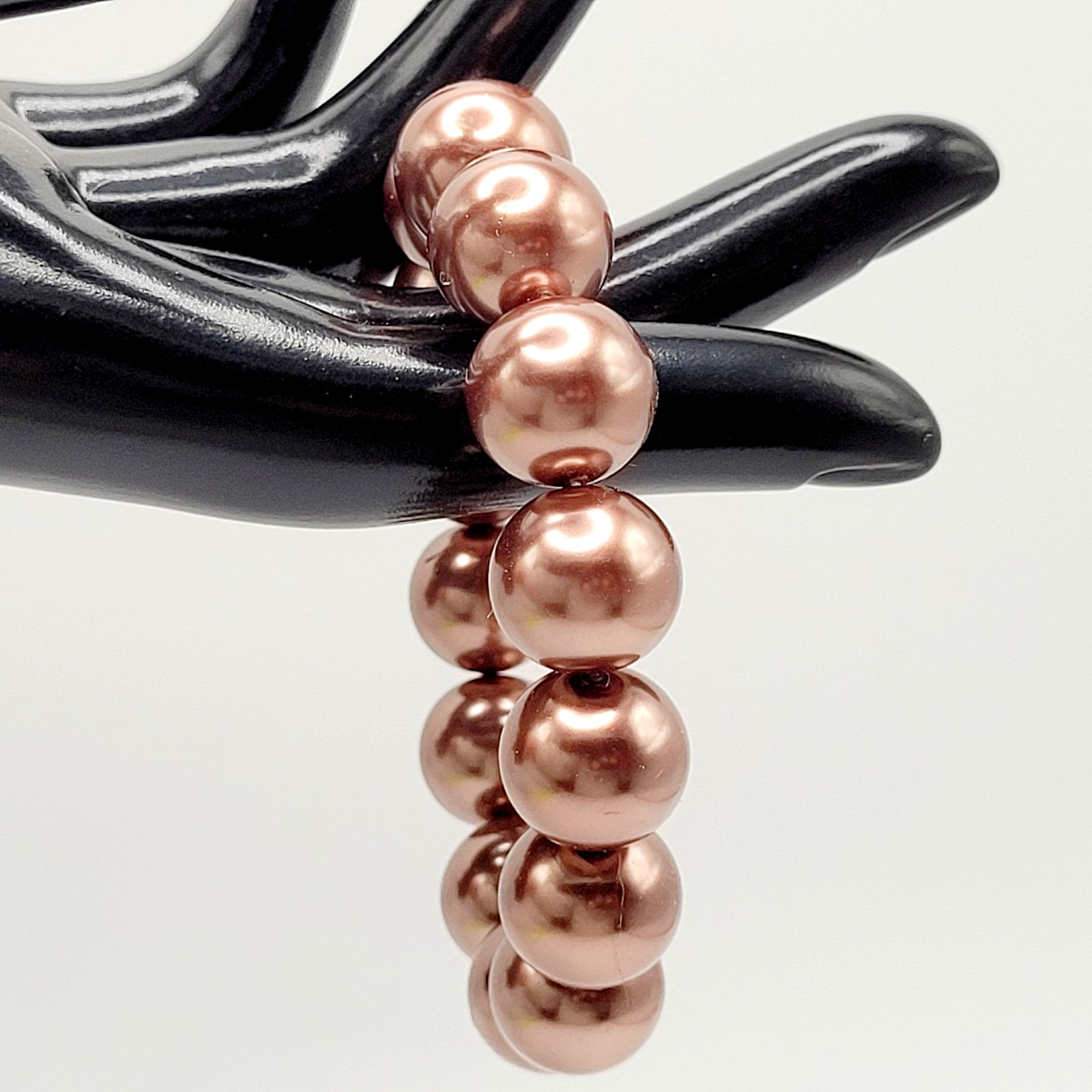 Hematite Chunky Rose Gold Coppery Metallic Hue Round Beaded Stretch Bracelet