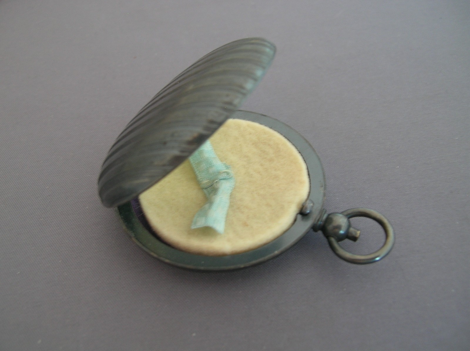 Antique Edwardian Deco Gunmetal Gun Metal Compact Chatelaine Pendant