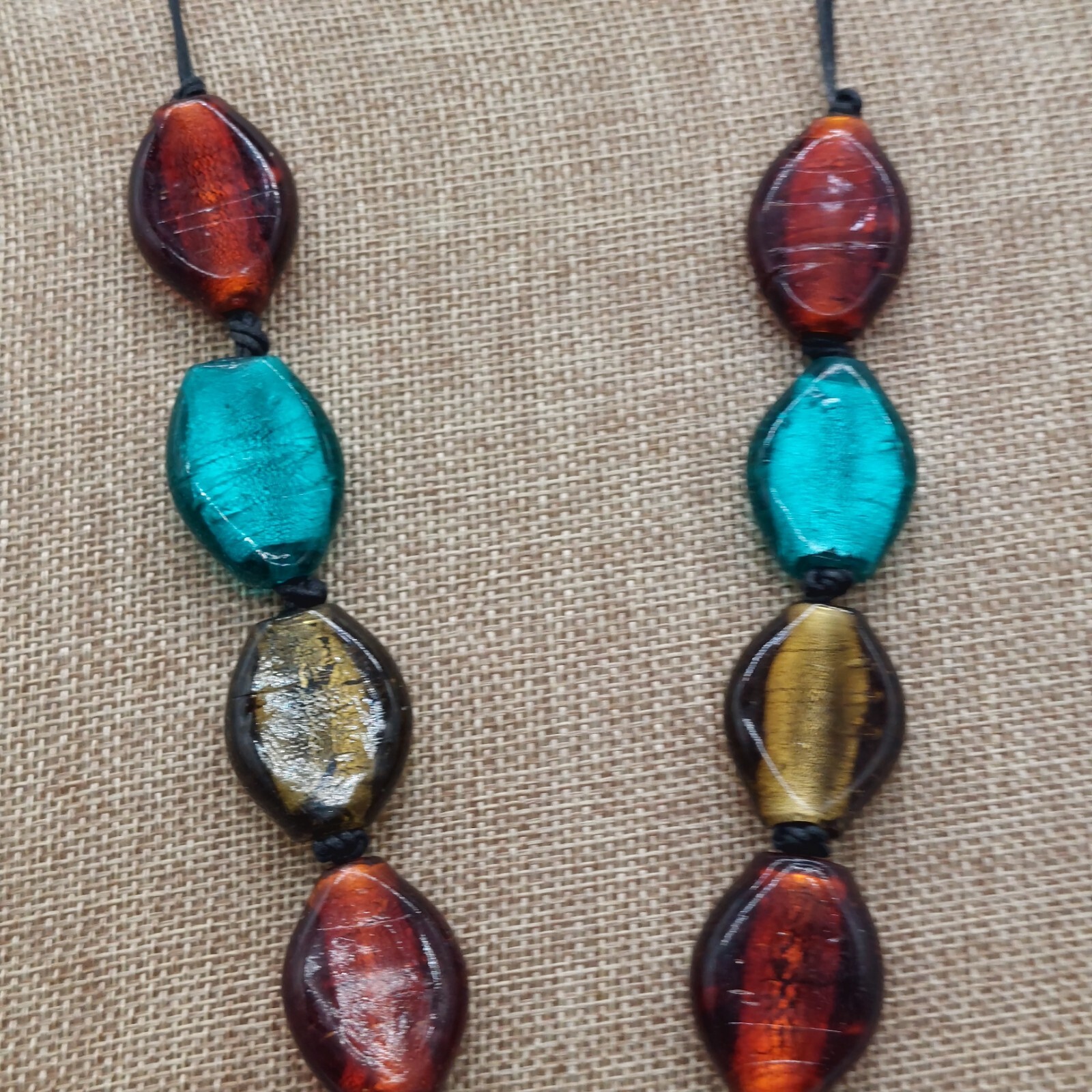 Multicolor Glass Bead Necklace Choker Blue Brown Green