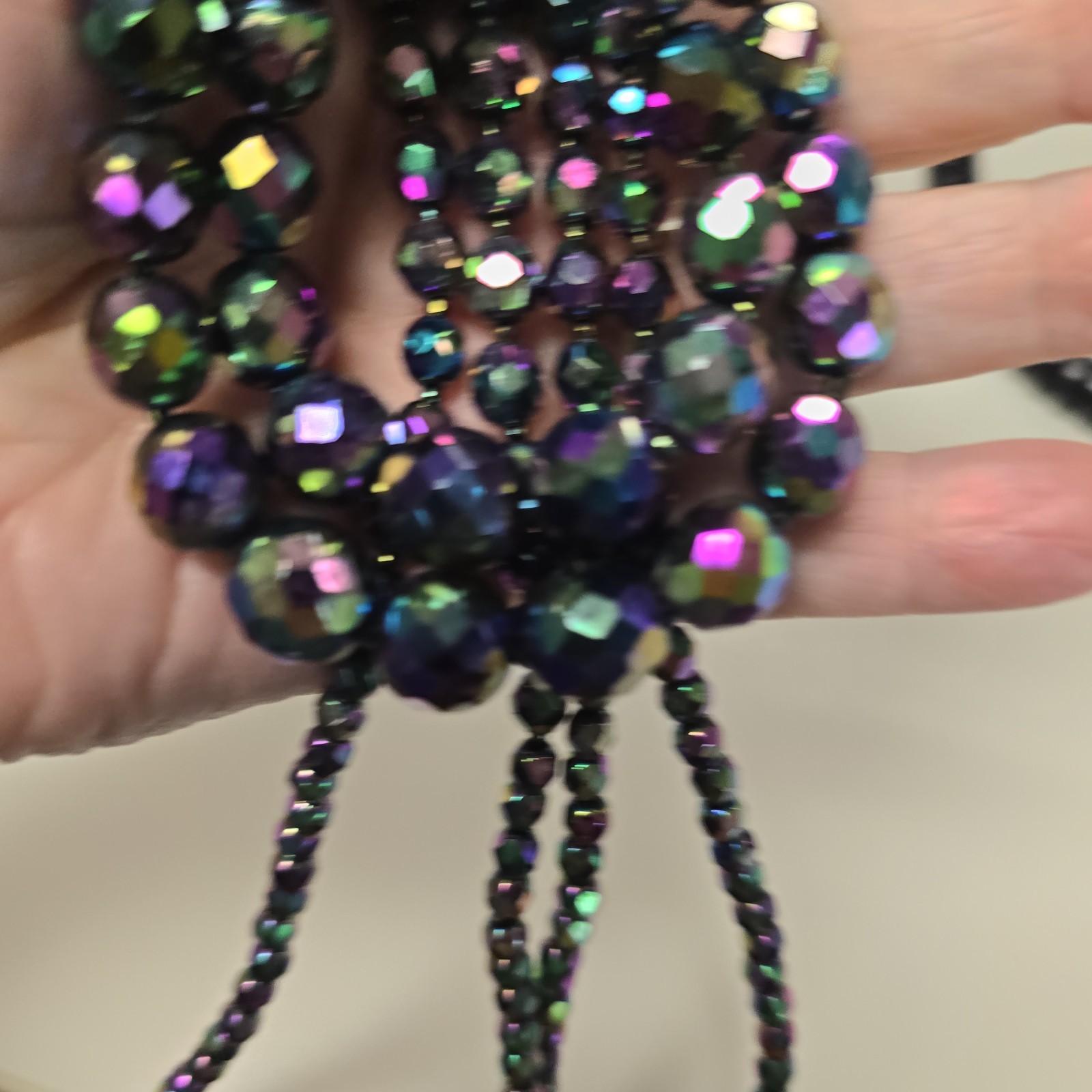 Glass Bead 2 Strand Necklace In Black Or Purple With AB Treatment. High Sparkle