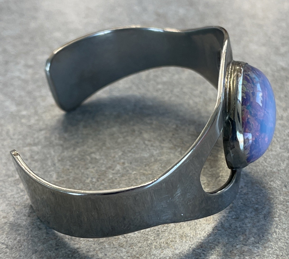 Taxco Mexico Sterling Silver 925 Opal Glass Heavy Cuff Bracelet 30g