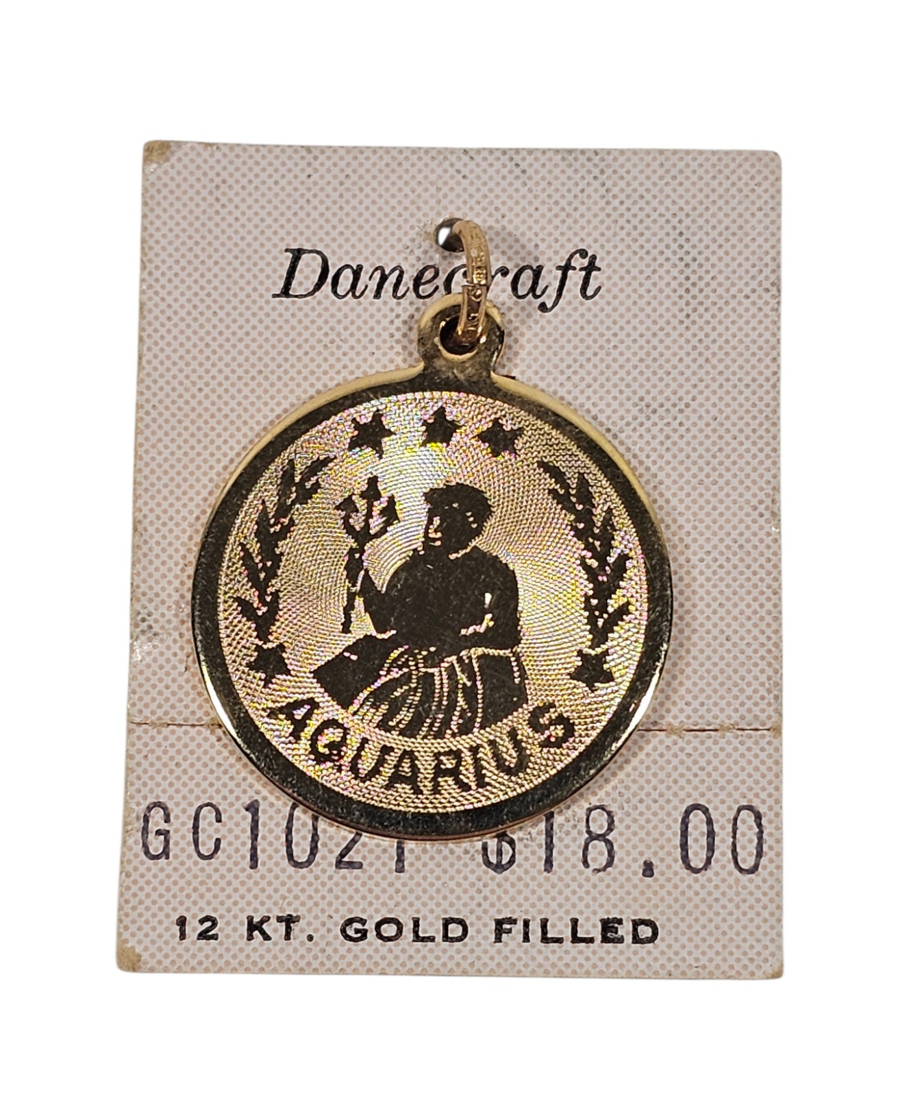 VTG Danecraft 12kt Gold filled Aquarius Zodiac Charm Pendant on Card
