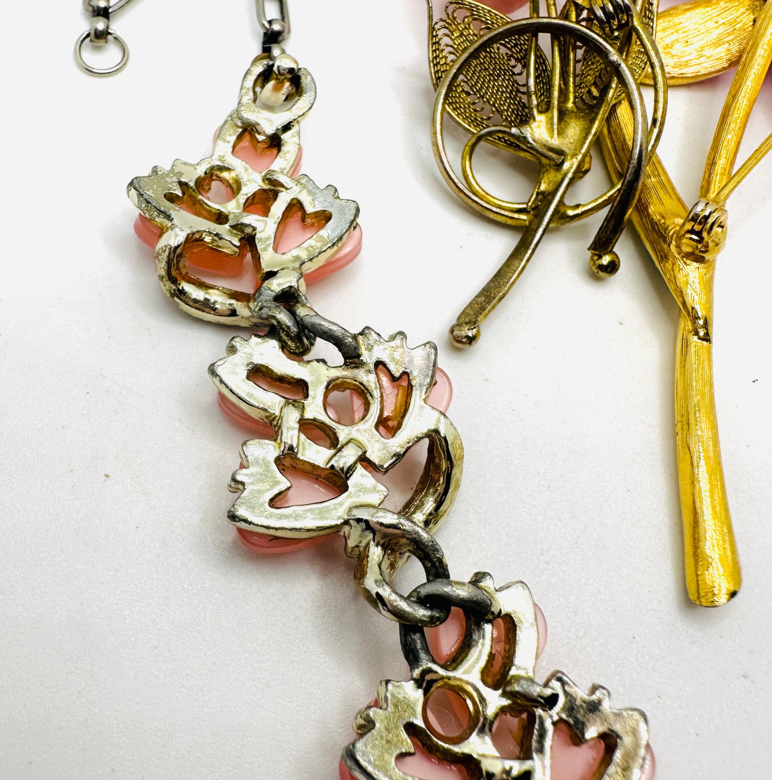 Lot Lisner PINK Moonglow Lucite Necklace, Park Lane & Other Rhinestone Brooches