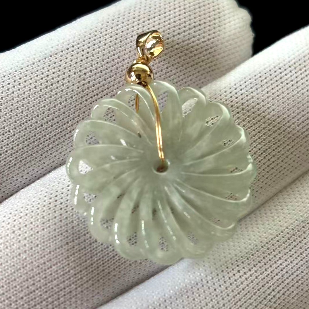 Natural Green Jade Jadeite Handmade Hollow-out Pendant Round, Free Necklace