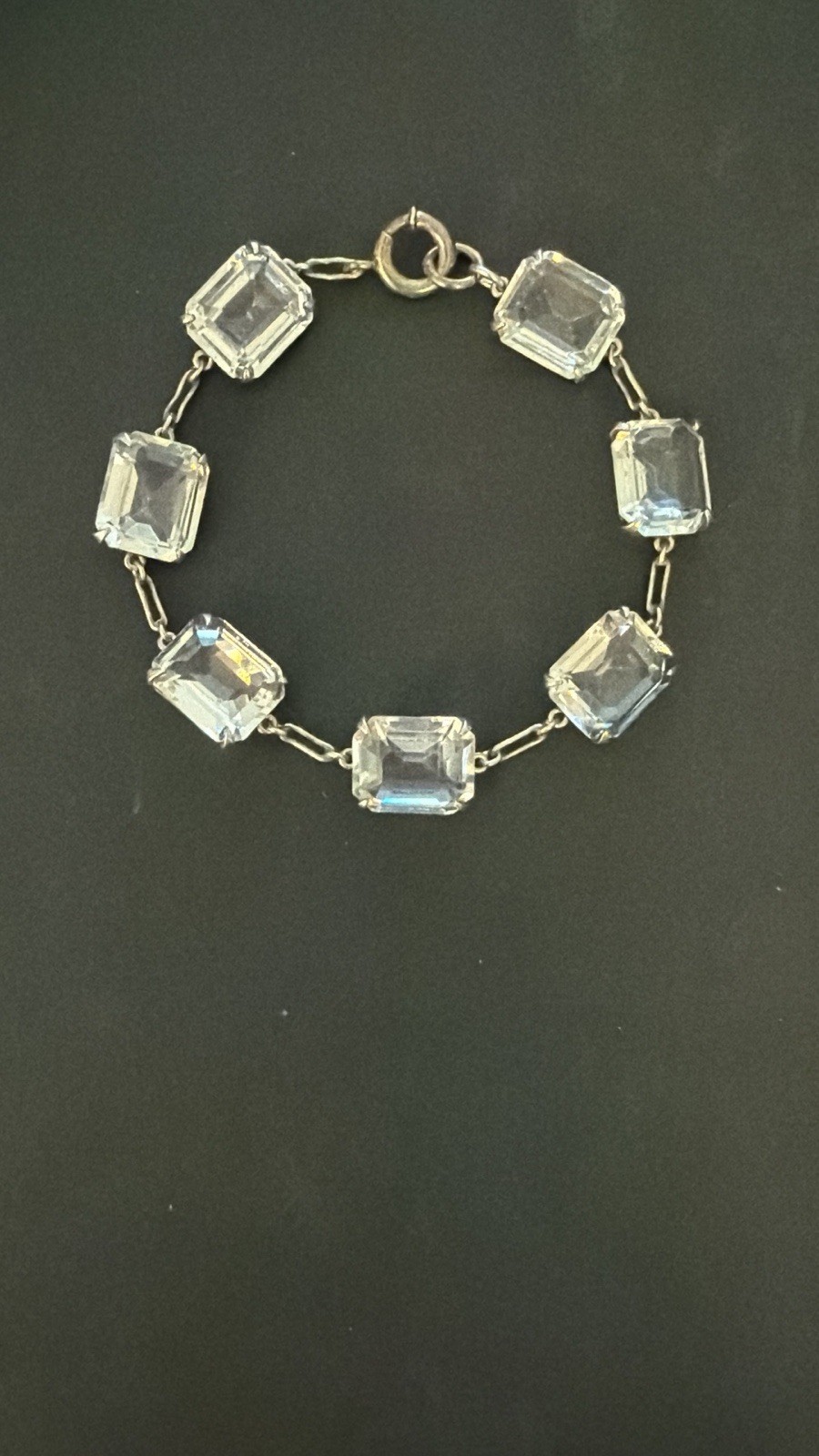 6.75” Bracelet Antique Vintage Art Deco Rock Crystal Quartz Sterling Japan