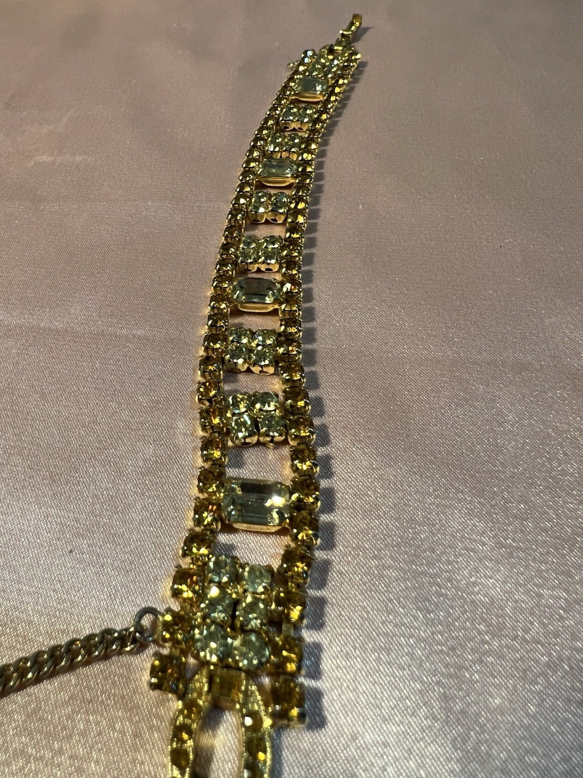 VTG Weiss Goldtone Crystal Peridot Green Topaz Tennis Bracelet-AS IS see Pics