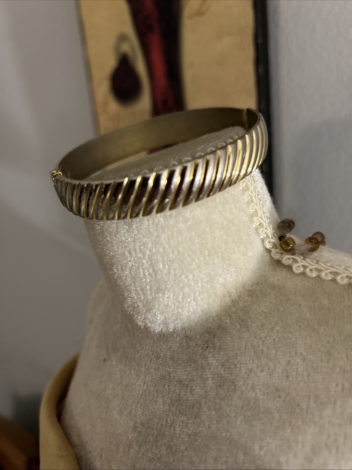 Monet Signed Gold-Tone Cuff Bracelet Hinged Spring Works Great Fashion Jewelry