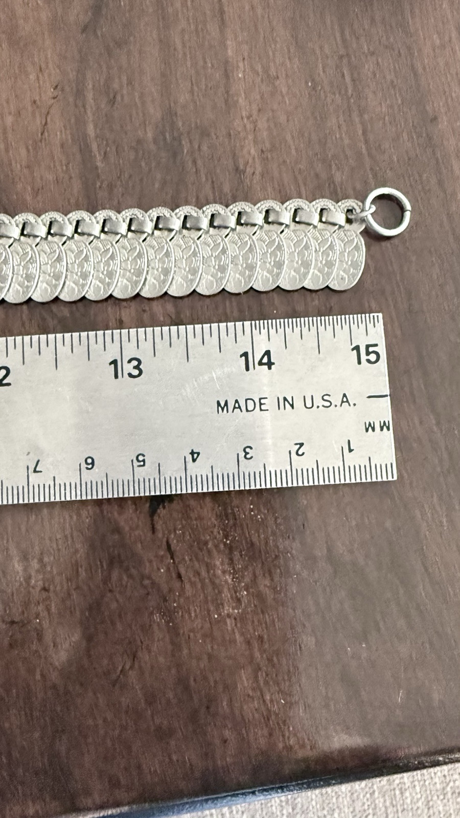 Retro Vintage 15” Embossed Link Choker-Silver Metal With Flower Design.
