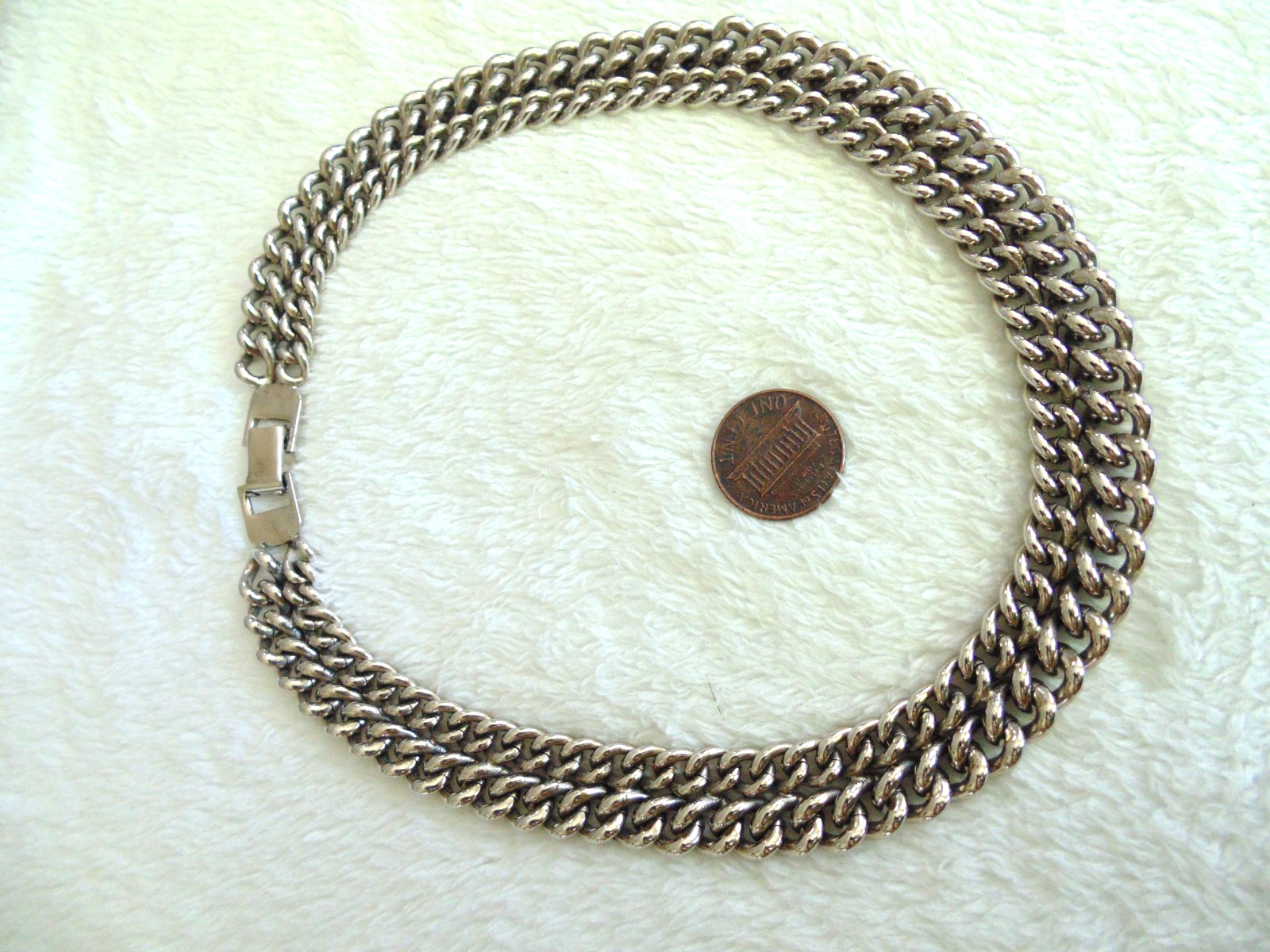 Vtg Thick Double Layer Silver tone Curb Link Chain Choker Collar Necklace Emo