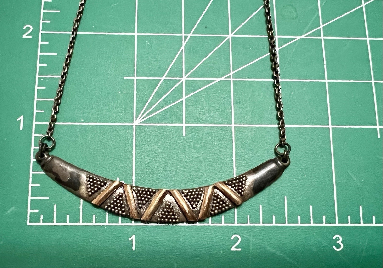 ABSTRACT BRUTALIST Sterling Silver Gold Wash CRESCENT PENDANT NECKLACE Vintage