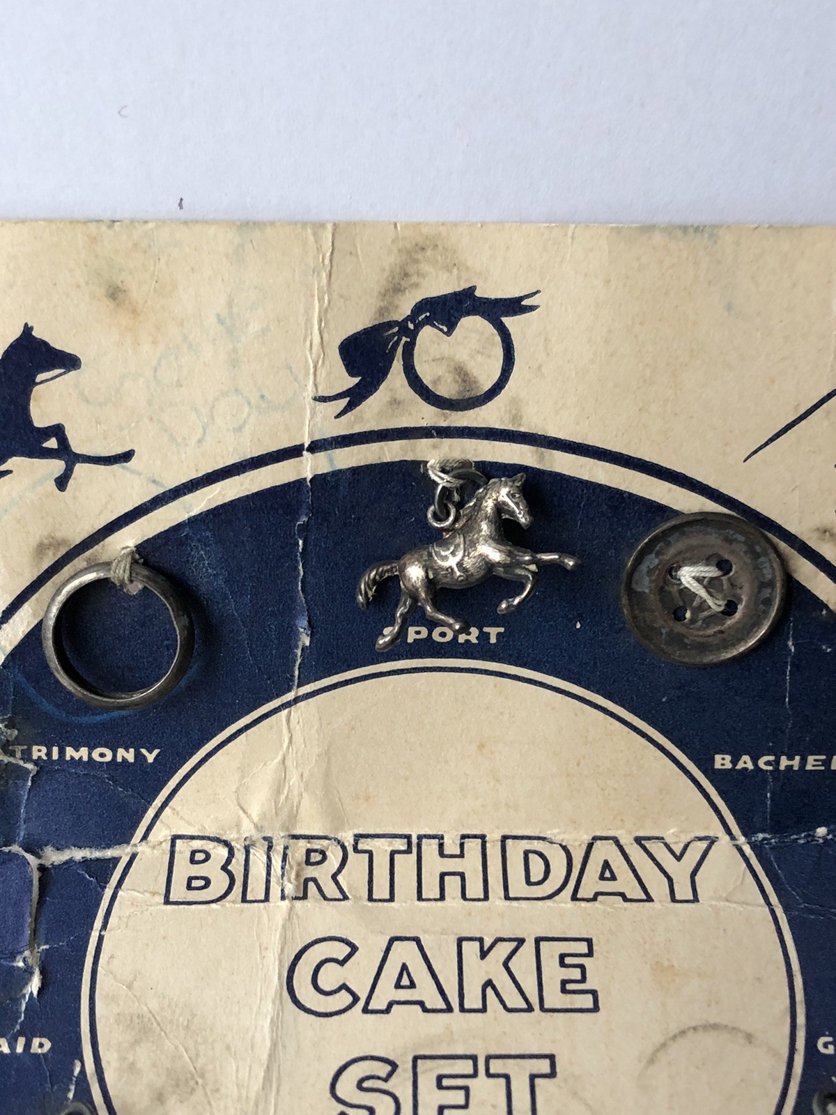Vtg Rare Fisher Fortune Telling Birthday Cake Set (7) Sterling Silver Charms