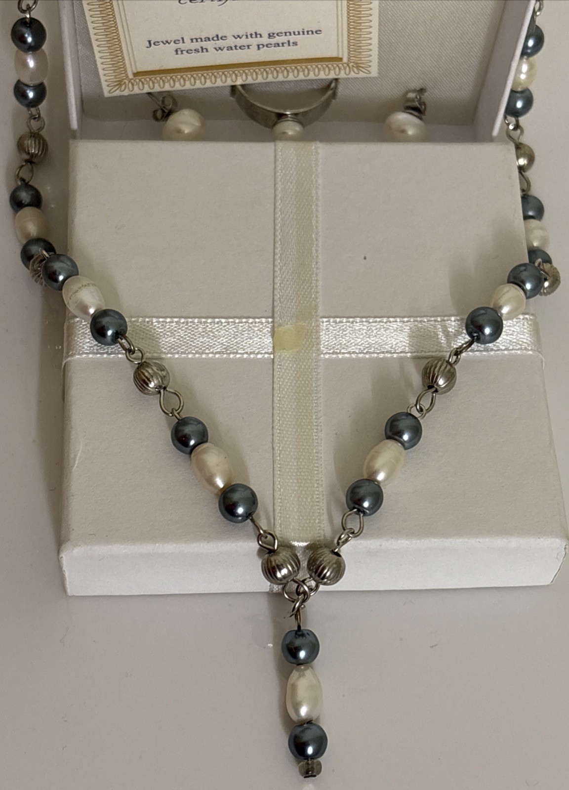 Genuine Fresh Water Pearl Necklace. Authenticity Cert. Matching Ring & Earrings
