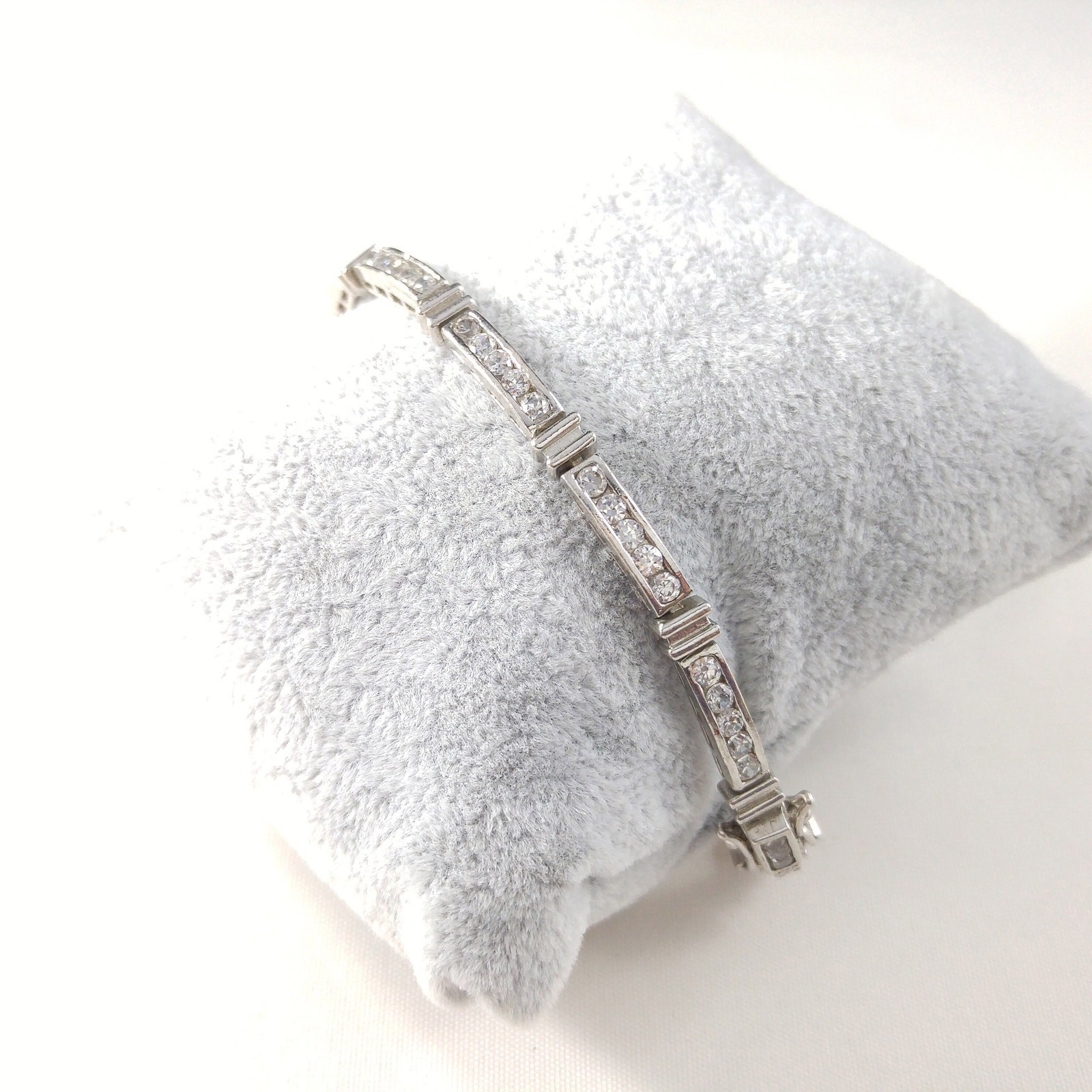 Vintage NF Silver Tone CZ Tennis Bracelet 1970s Nickel Free Sparkling Stones