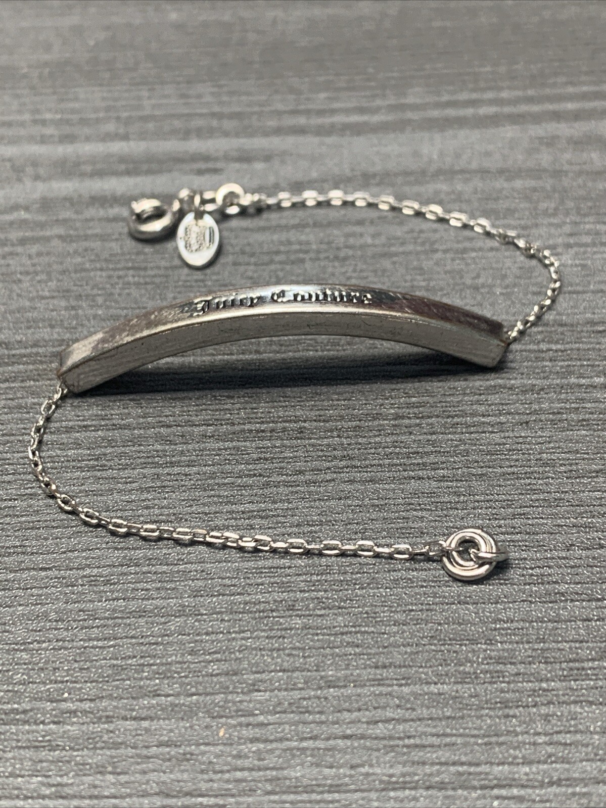 Vintage Juicy Couture Delicate Silver Tone ID BRACELET 7”