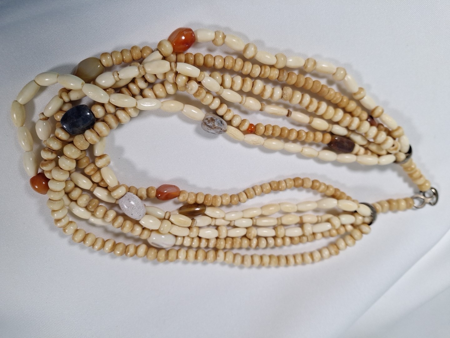 Bleached 6 Strand Tan & Beige Necklace With Agates 21.5″