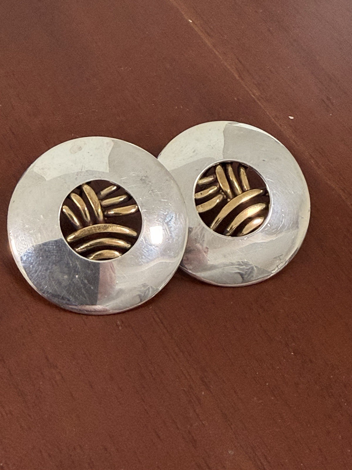 Earrings By Modernist Artisan BRUCE TESCHNER Sterling Silver Mixed Metals