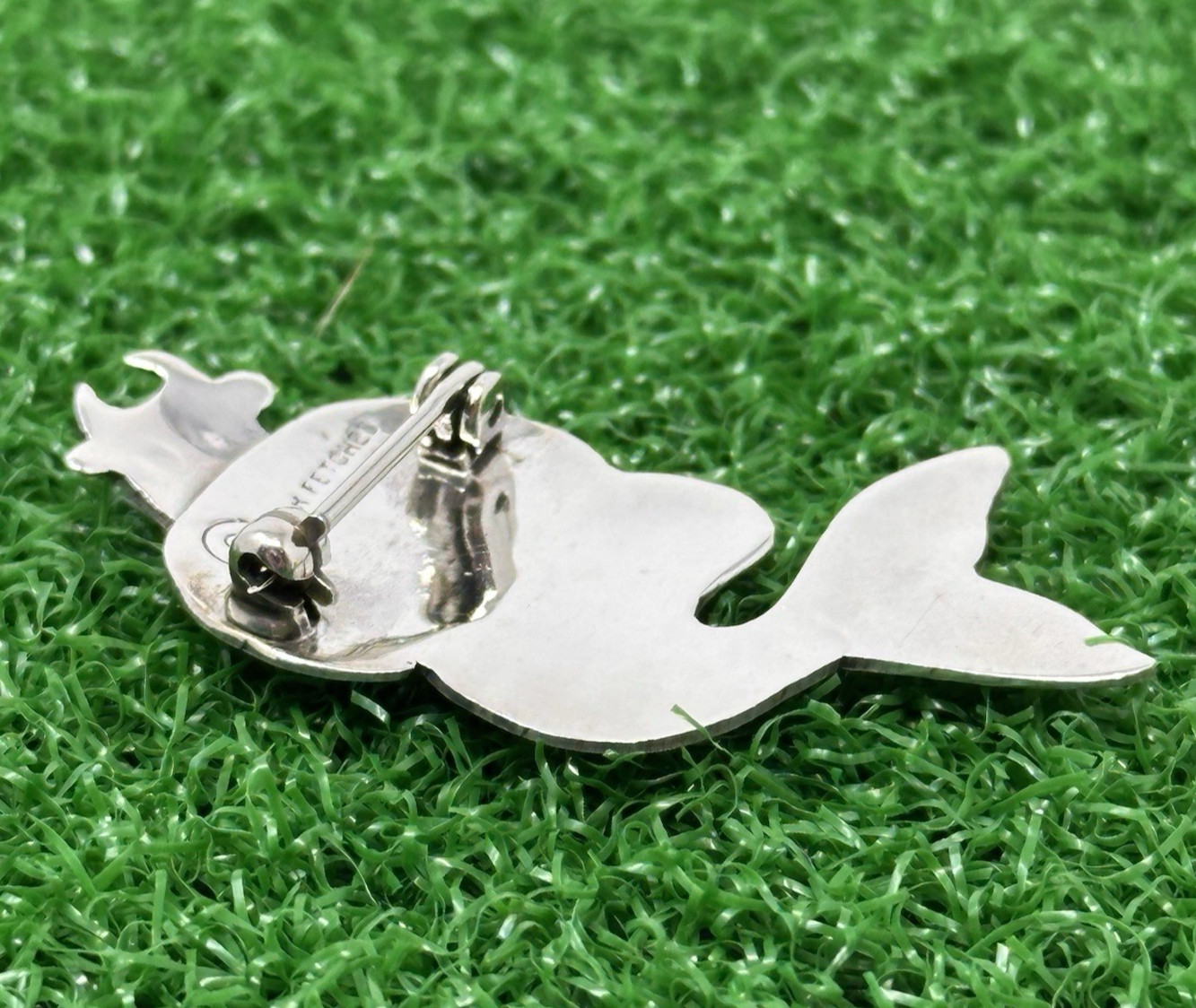 1990s Far Fetched Silver Cow Mermaid Brooch Pin Mexico Modernist Figural Jewelry