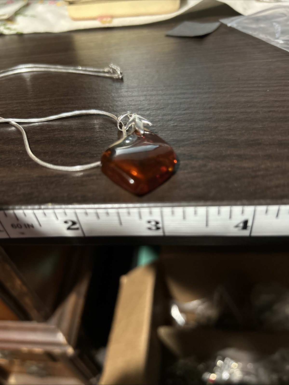 VINTAGE STUNNING GENUINE AMBER AGI STERLING SILVER ITALY NECKLACE BOX CHAIN