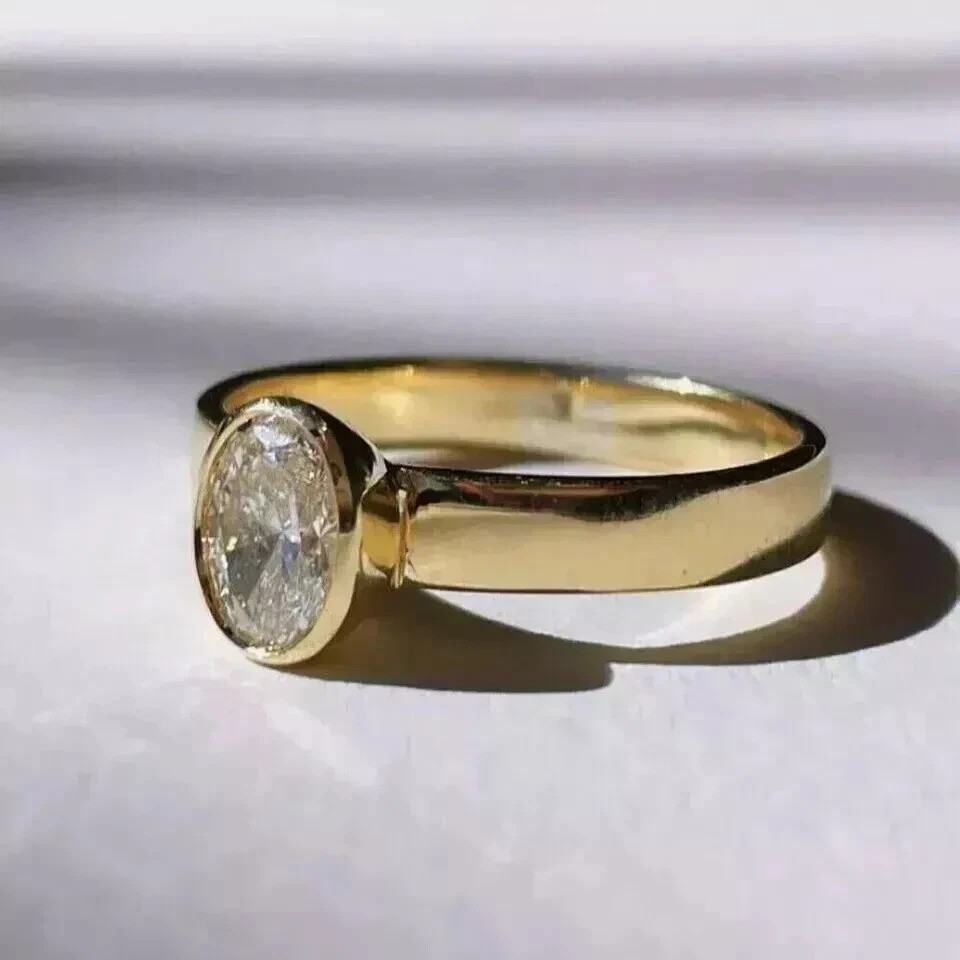 2.00Ct Oval Cut Bezel Set Lab Created Diamond 14K Yellow Gold FN Engagement Ring
