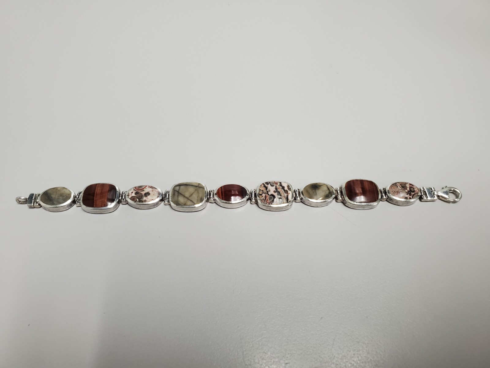 Vintage Red tiger’s eye & Ocean Jasper 925 Silver Bracelet Women 7″ 30g
