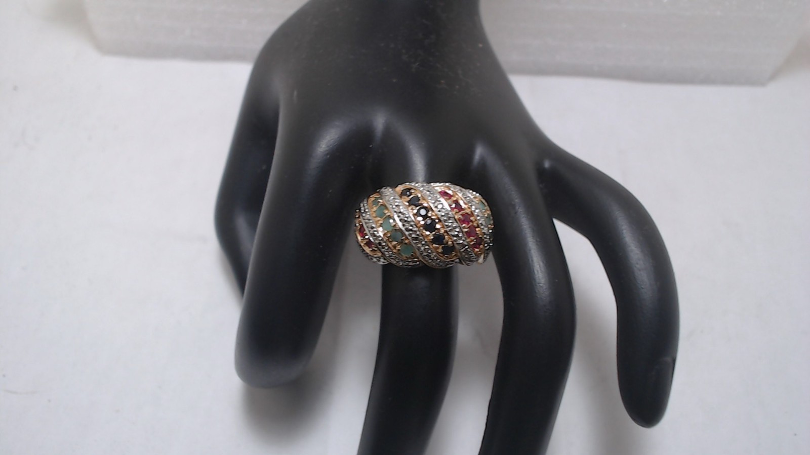 Vintage Gold & Silver Alloy Multi Gemstone Dome Ring Real Stones Size 7