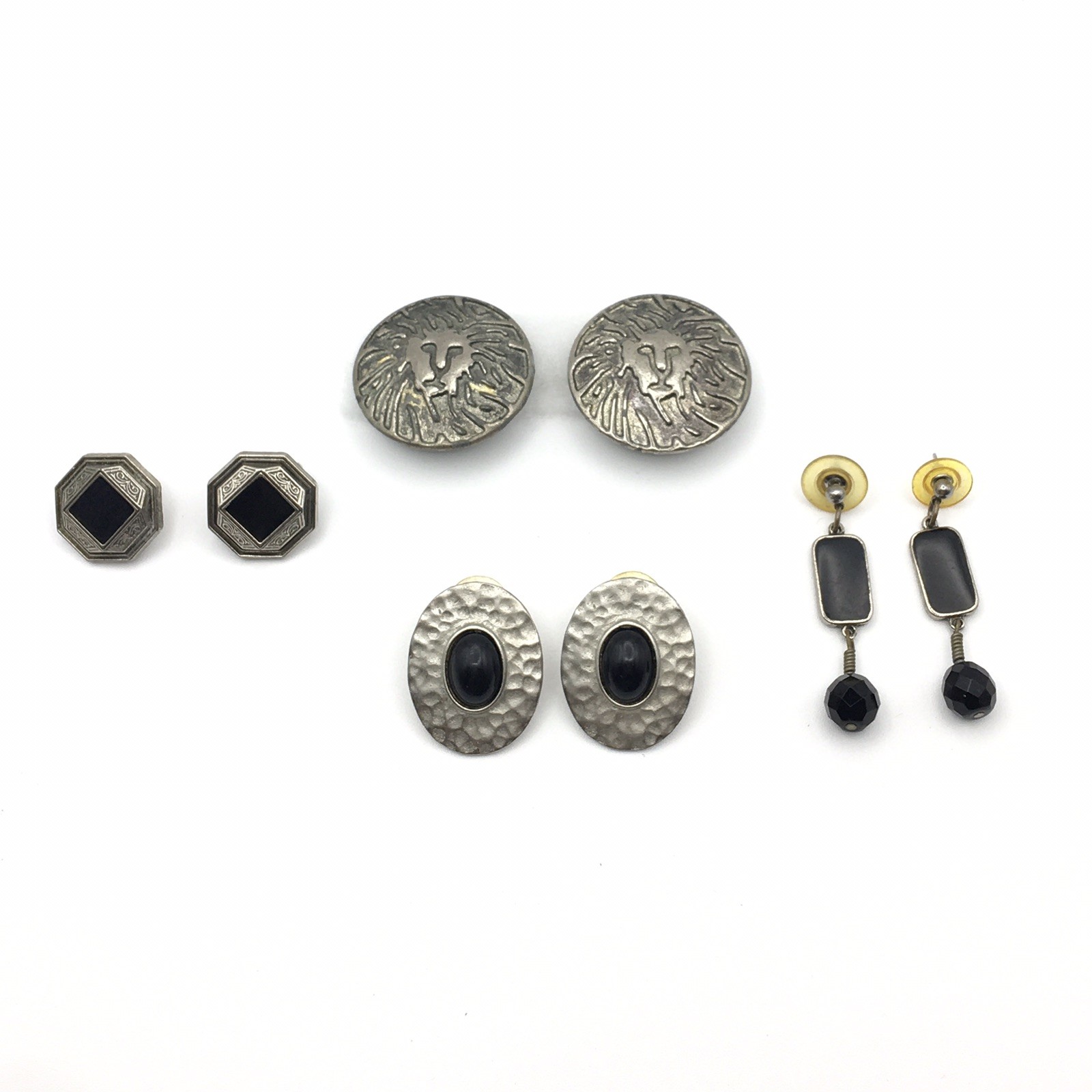 Vintage Clip On and Stud Earrings Silver Tone Black Rhinestones Anne Klein Other