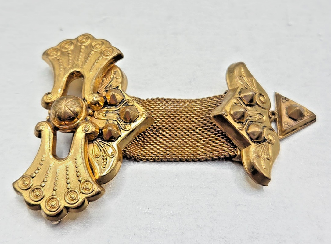 Vintage Antique Watch Brass Gold Plated Mesh 1890’s Brooch