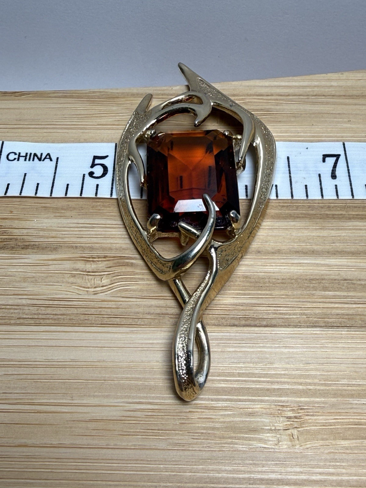 Vintage Sarah Coventry 1963 Molten Flame Topaz Line Statement Pendant Gold Tone