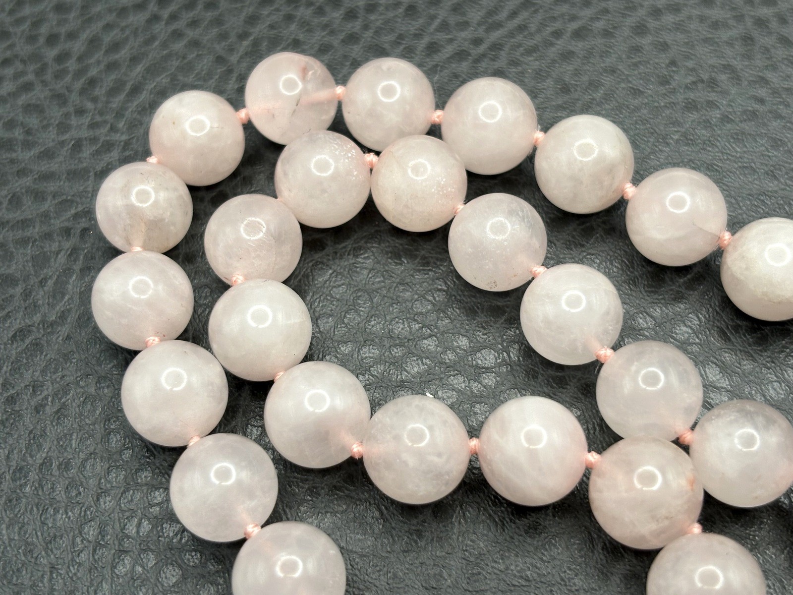 Vintage 80s Rose Quartz Hand Bead Necklace Gold Tone Teardrop Clip Earrings Set