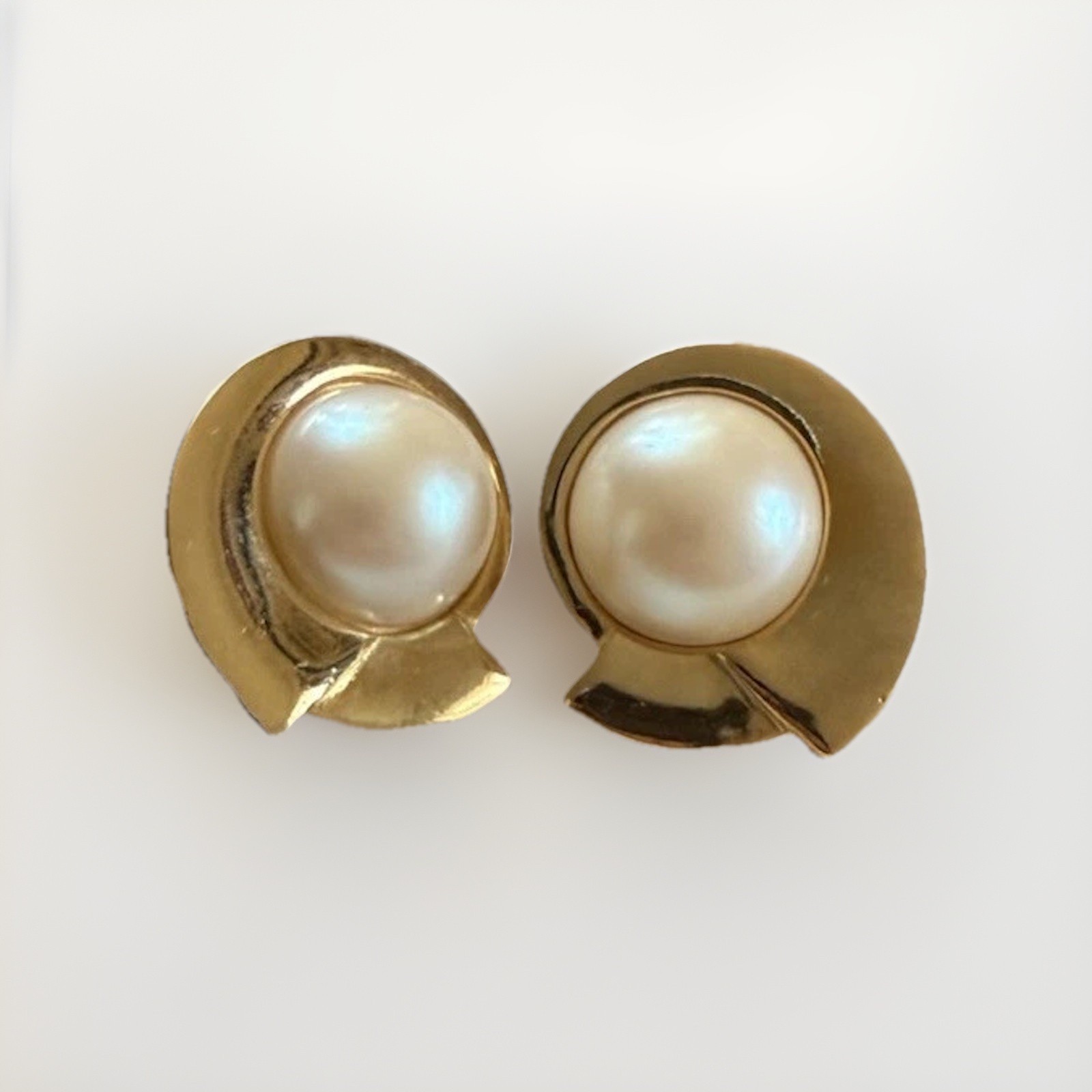 Vintage GIVENCHY Gold Tone Faux Pearl Earrings Signed Excellent