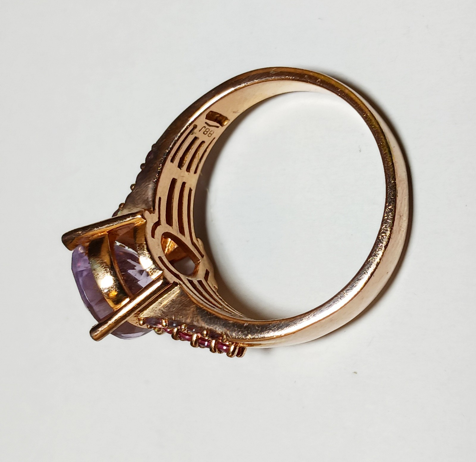 BBJ 925 Sterling Silver Teardrop Rose Gold Overlay Amethyst Ruby Ring Size 11.5