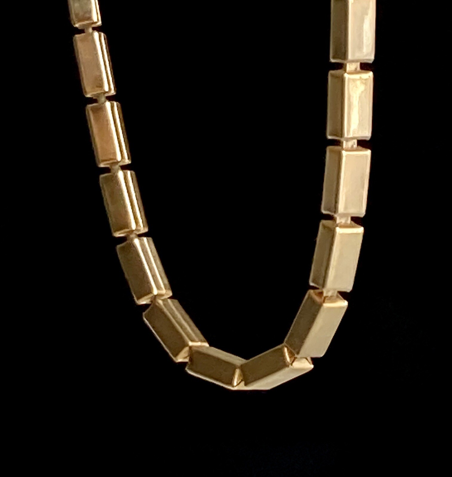 Vintage Rectangle Bar Box Link Chain Necklace 16” Gold Tone Adjustable 17.25g