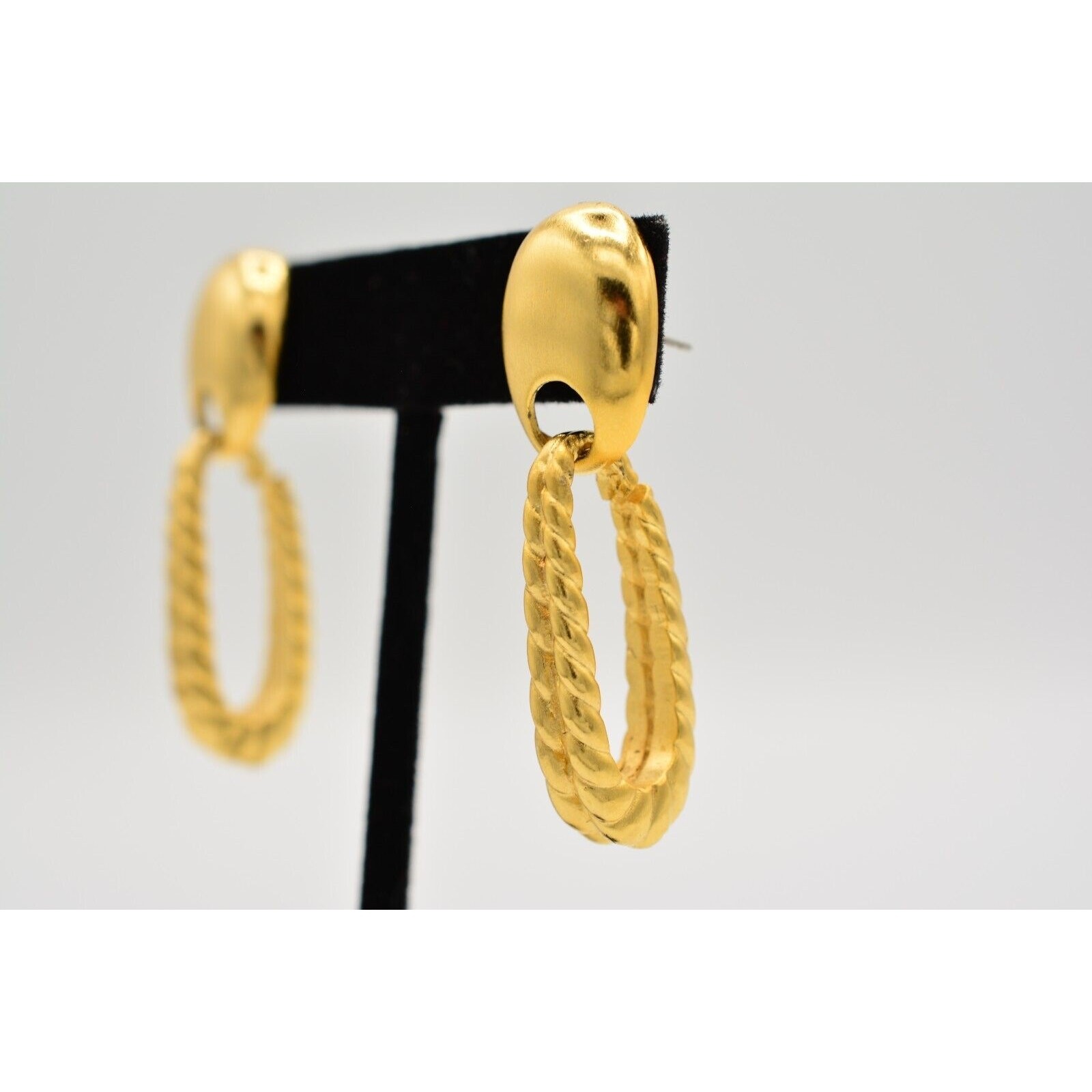 True Vintage Dangle Earrings Brushed Gold Dangle Textured Chunky NOS 1980s BinAB