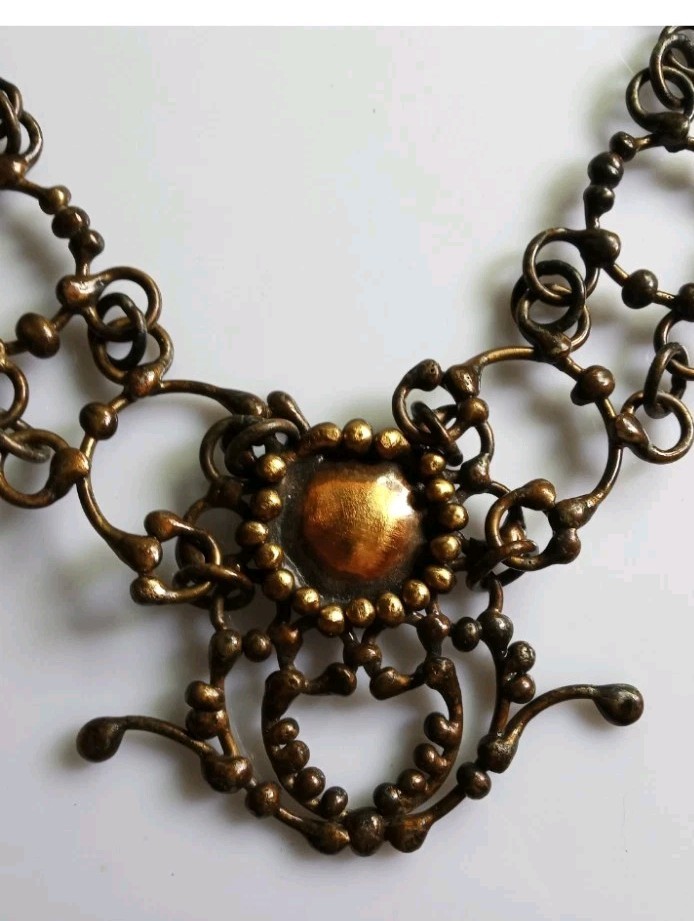 Vintage Brutalist Gothic Necklace Bronze Signed One Of A Kind OOAK Sculptural 73