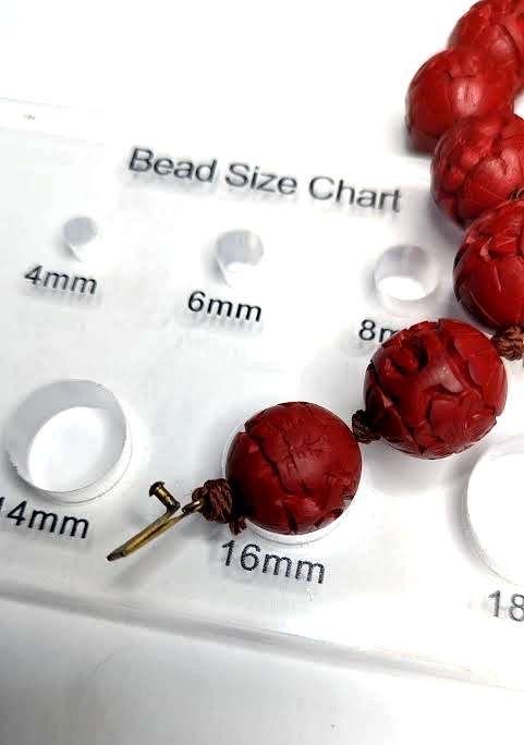Vintage Chinese Cinnabar Bead Necklace Hand Knotted Carved Red Beads 24 In