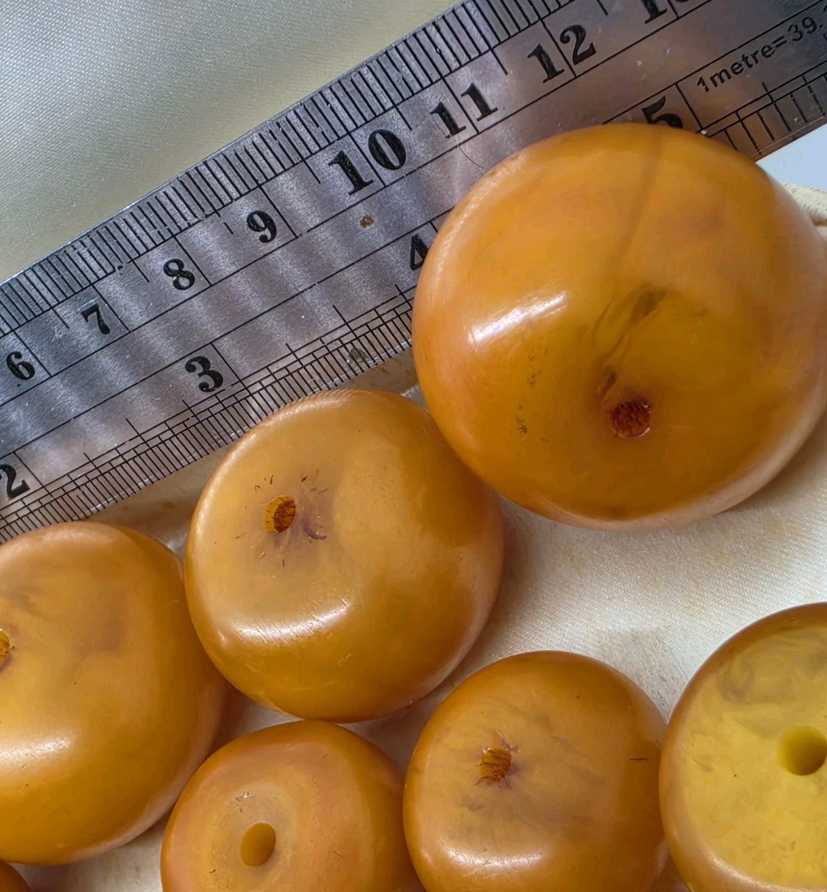 Rare Antique Large Butterscotch Bakelite Faturan Beads For Necklace