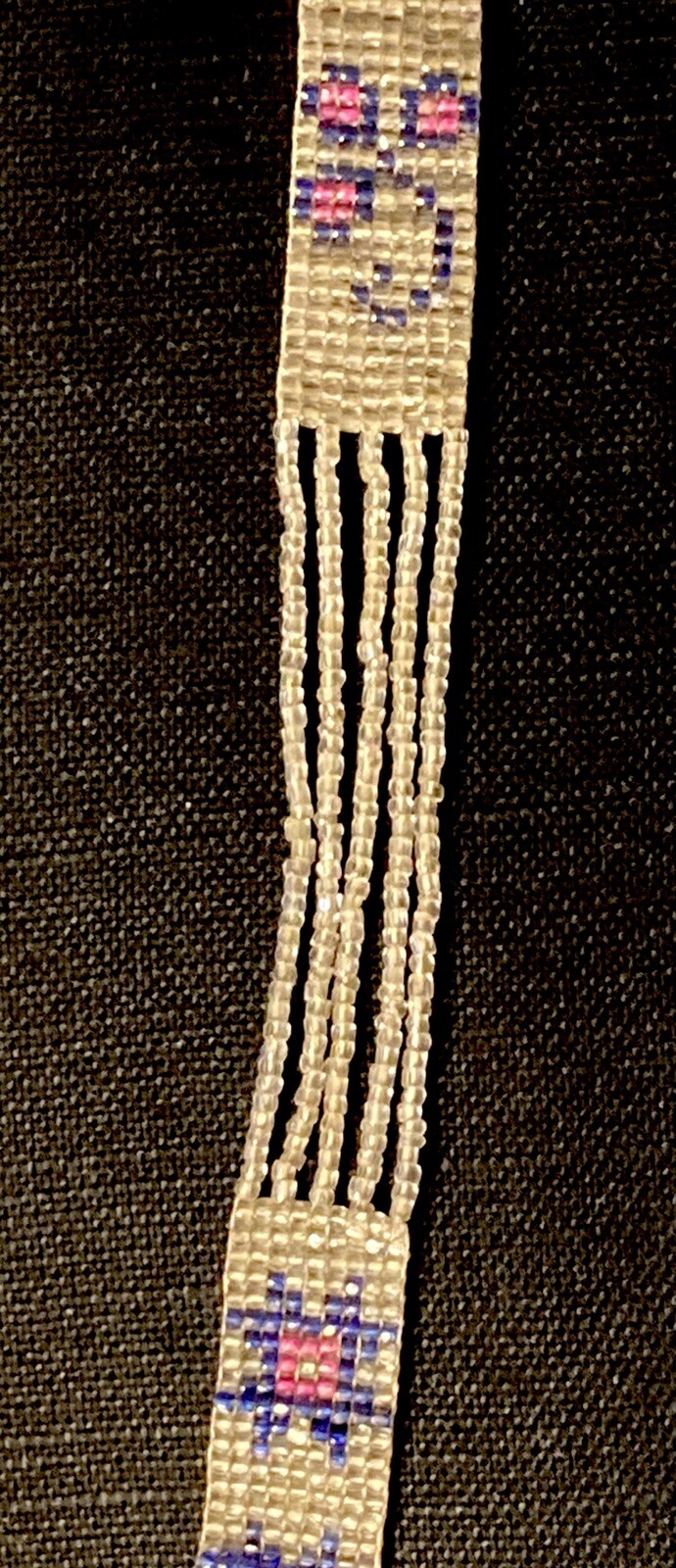 1920s Flapper Deco Sautoir Necklace, Very Good Antique Condition, Ecru/Blue/Pink