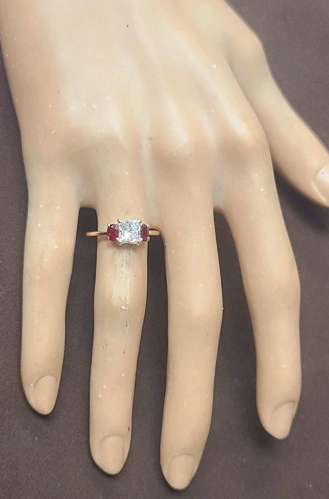 14K Yellow Gold Engagement Three Stone Ring 1.01CT.Natural Princess Cut Diamond