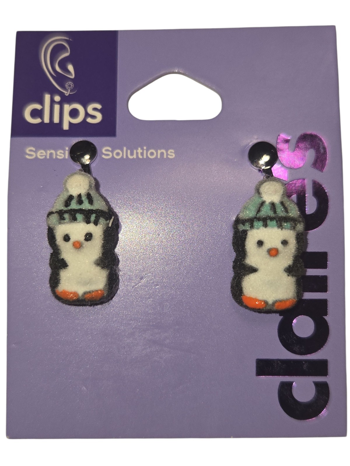 3D penguin Christmas clip-on earrings soft rubber pressure Ideal girls teenage