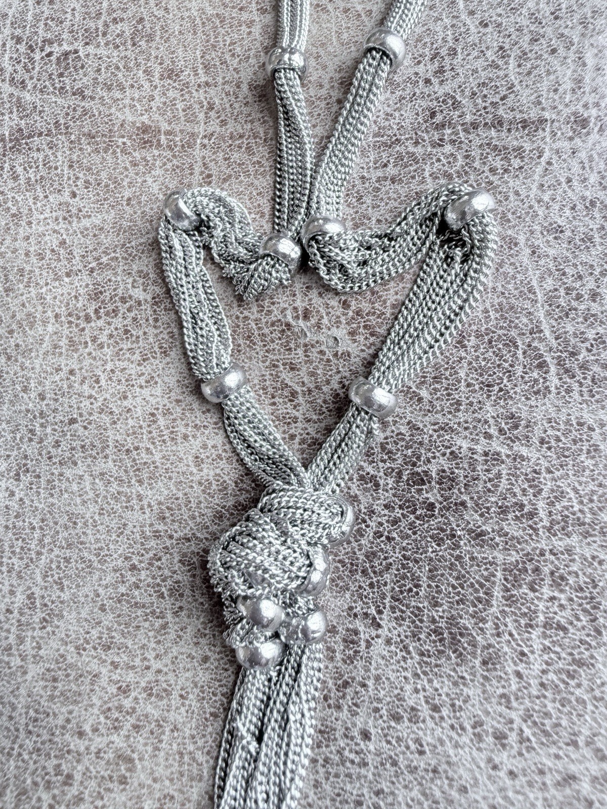 Y2K Vintage Signed Chico’s Y-Drop Necklace Silver Tone Slinky Fidget-Friendly