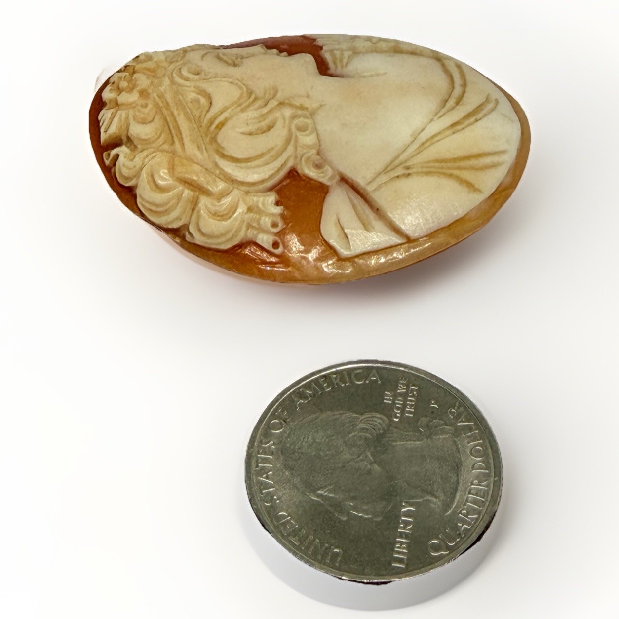 Vintage Unframed Finely Carved Large Lady Cameo for Brooch or Pendant
