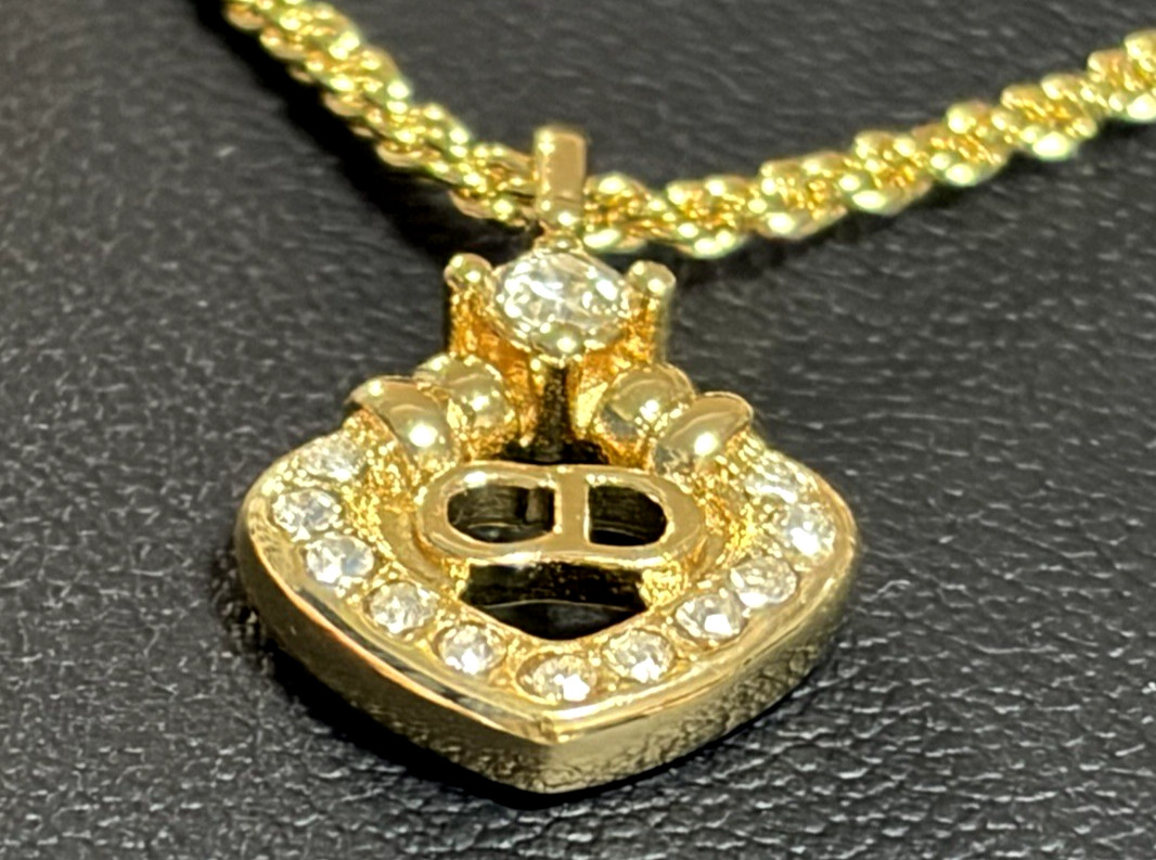 Christian Dior necklace pendant rhinestone gold plated diamond shape