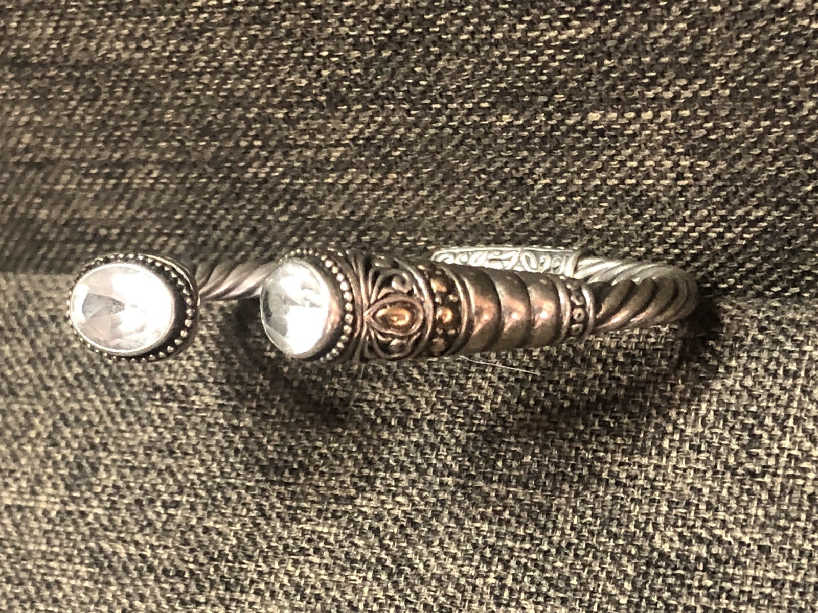 Robert Manse Sterling Silver /18K Gold Cuff Bracelet Unknown Clear Stone