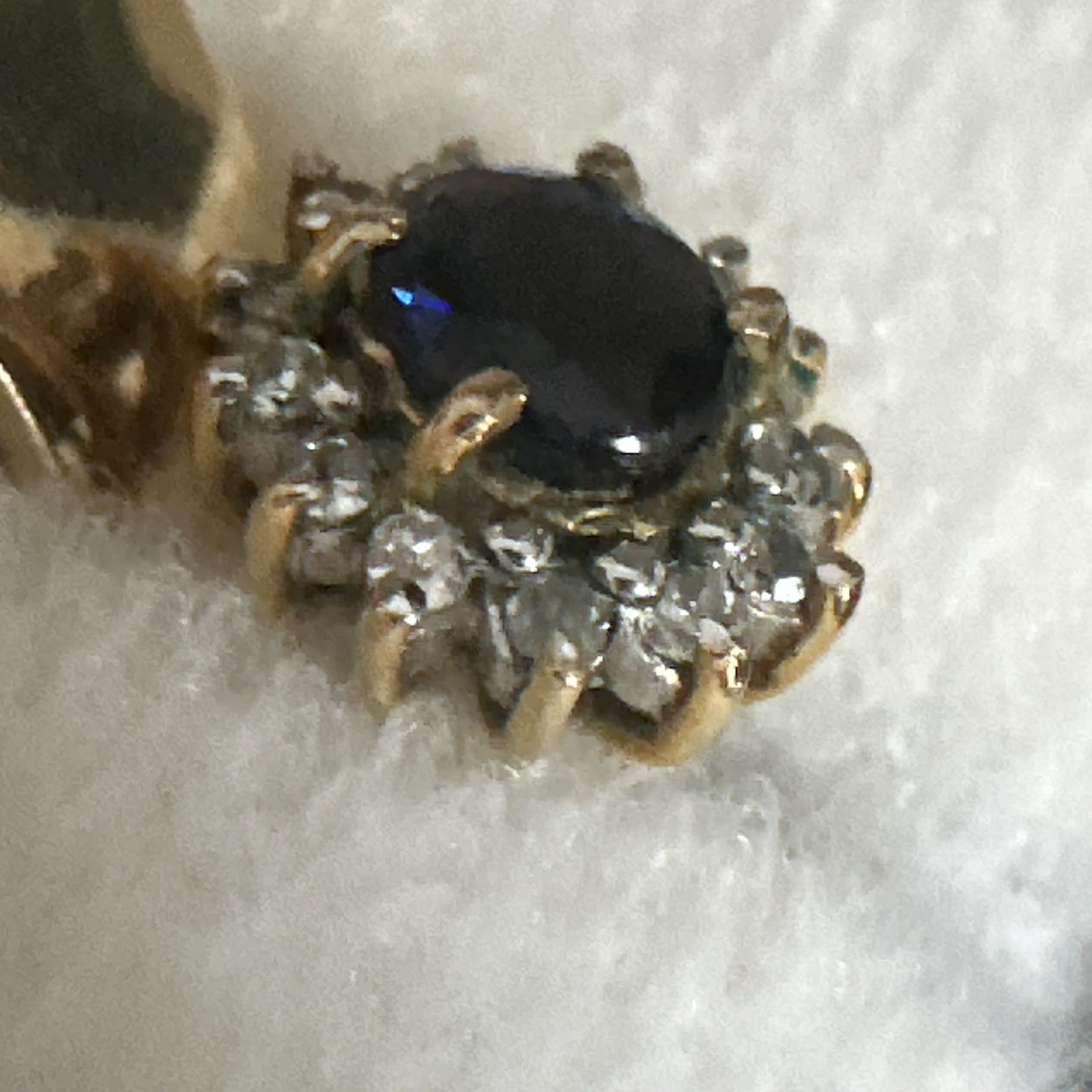 Vintage Yellow Gold Oval Blue Sapphire Halo Cluster Ring, Diamond Accents, 4/5
