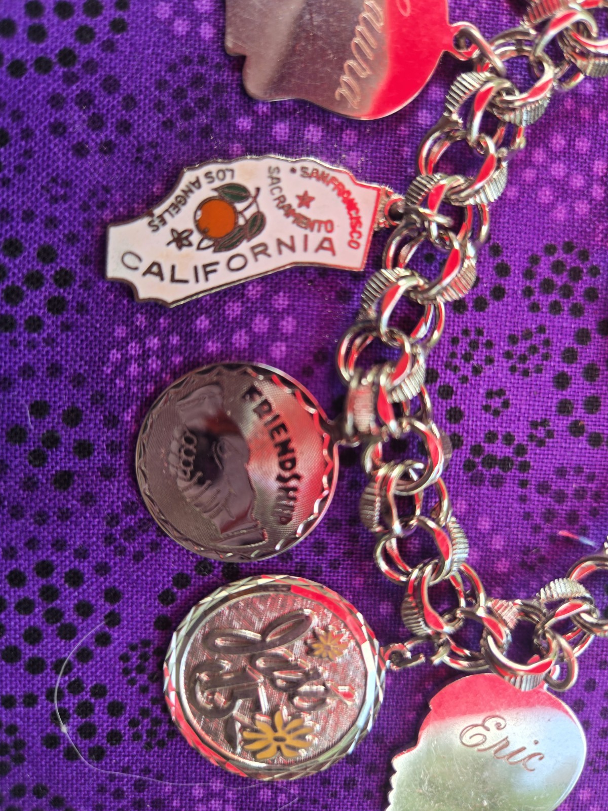 VINTAGE 1960’S STERLING SILVER 8 CHARM BRACELET 7.5 IN TRAVEL CA FL OH