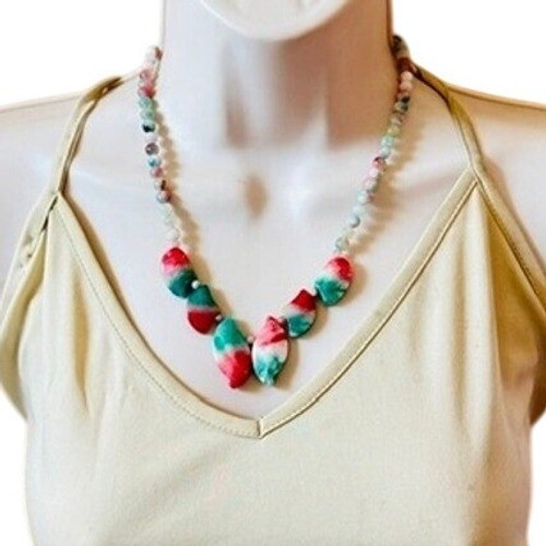 VTG Cherry blossom Jasper Jade Collar Beaded Watermelon Beads Genuine natural