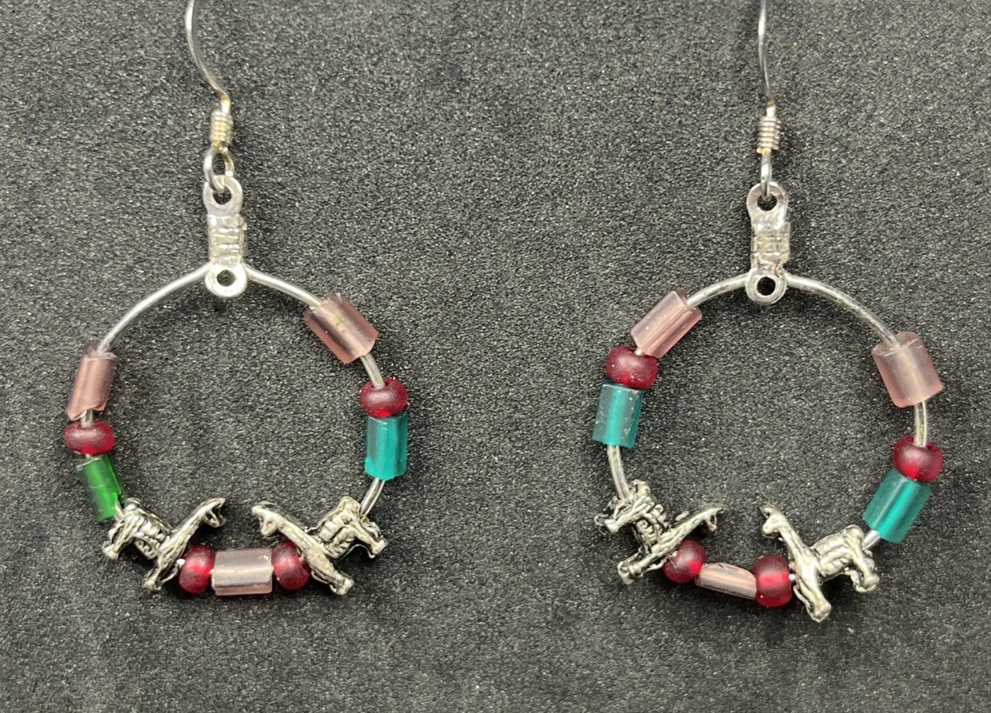 Vintage Llama Hoop Earrings Silver Tone Unsigned