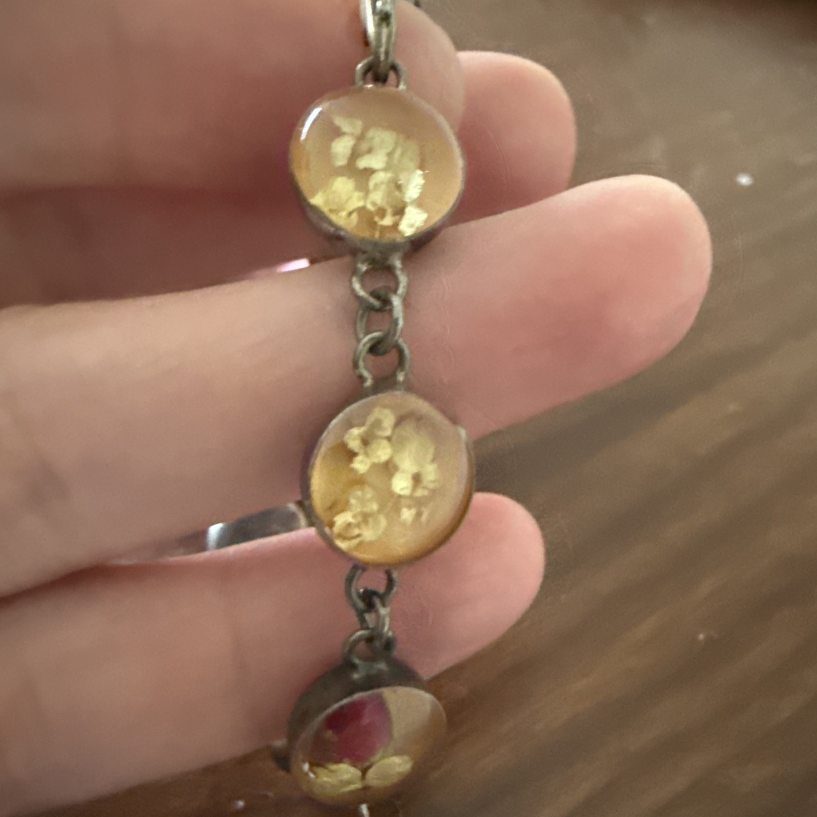 Vintage Resin Real Flowers Sterling Bracelet Grown & Made By Artist N Seaside Fl