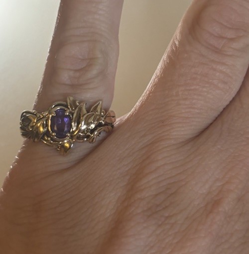 Vintage 14k Gold Size 7 Amethyst Leaf Ring
